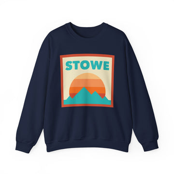 Buy navy Retro Stowe, Vermont Sweatshirt, Mountain Sun Design, Unisex Crewneck, Gift for Outdoorsy Friends, Vintage Stowe, Vermont Jumper