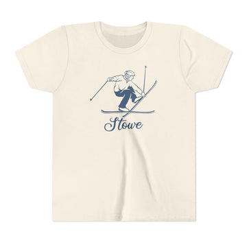 Stowe, Vermont Youth Vintage Snow Ski Graphic Tee - Kids Stowe T Shirt - 0