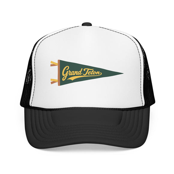 Grand Teton National Park Pennant Trucker Hat — Vintage Foam Mesh Cap