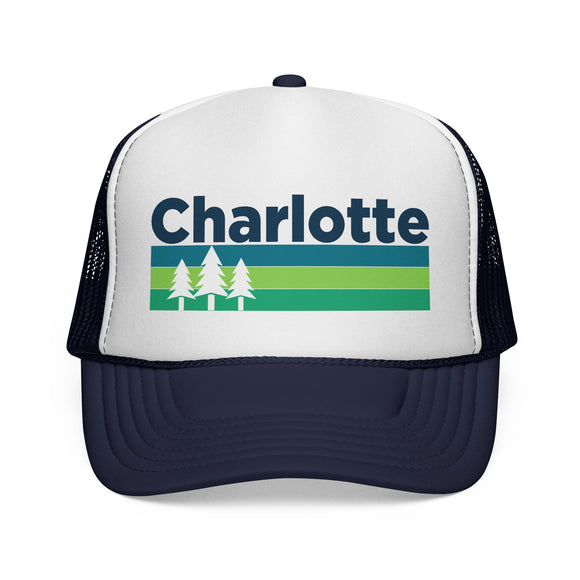 Charlotte, North Carolina Retro Trees Trucker Hat - Vintage Style Charlotte Cap