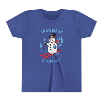 Buy heather-true-royal Snowmass, Colorado Youth Skiing Snowman Tee - Kids Snowmass T Shirt