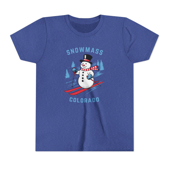 Snowmass, Colorado Youth Skiing Snowman Tee - Kids Snowmass T Shirt