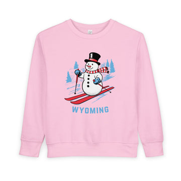 Buy pink Wyoming Toddler Sweatshirt - Skiing Snowman Wyoming Toddler Crewneck Sweatshirt