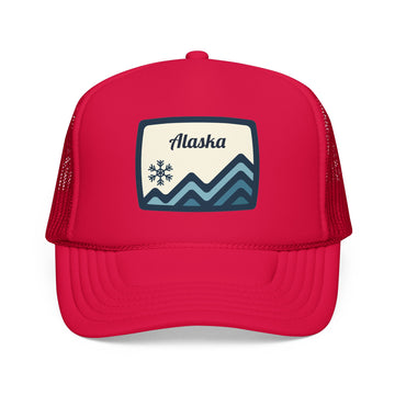 Buy red Alaska Retro Mountain Foam Trucker Hat — Vintage Snowflake