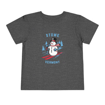 Buy dark-heather-grey Stowe, Vermont Toddler Skiing Snowman Graphic Tee - Kids Stowe Shirt