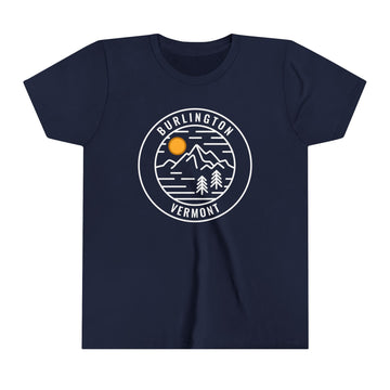 Buy navy Burlington, Vermont Youth Shirt - Retro Mountain Burlington Kid's T-Shirt