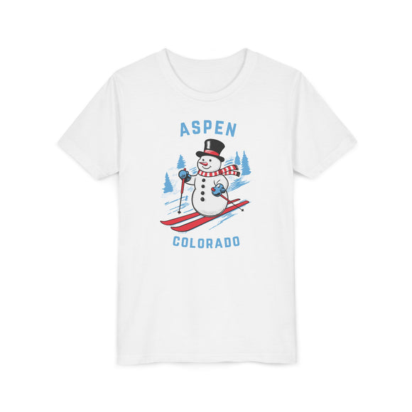 Aspen, Colorado Youth Skiing Snowman Tee - Kids Aspen T Shirt