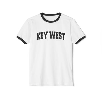 Buy white-black Key West, Florida Cotton Ringer Graphic Tee - Unisex Key West T Shirt, Vintage Style Tee, Men's/Women's Tee