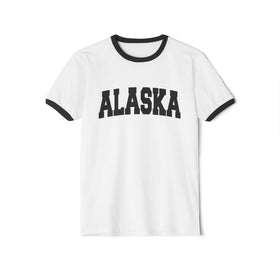 Buy white-black Alaska Unisex Cotton Ringer T-Shirt, Vintage Graphic Tee, Adventure Apparel, Travel Souvenir, Gift for Nature Lovers, Sportswear