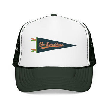 Buy dark-green-white-dark-green New River Gorge National Park Pennant Trucker Hat — Vintage Foam Mesh Cap