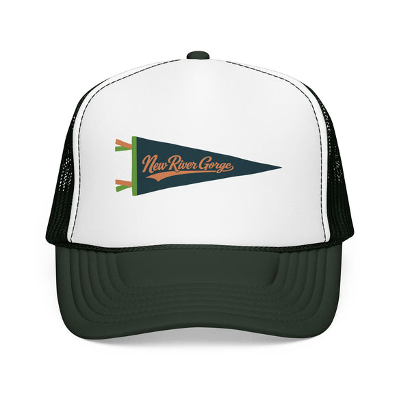 New River Gorge National Park Pennant Trucker Hat — Vintage Foam Mesh Cap