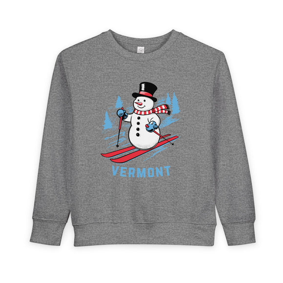 Vermont Toddler Sweatshirt - Skiing Snowman Vermont Toddler Crewneck Sweatshirt