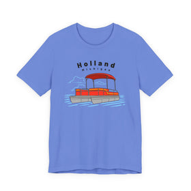 Buy heather-columbia-blue Holland, Michigan T Shirt - Pontoon Boat Tee