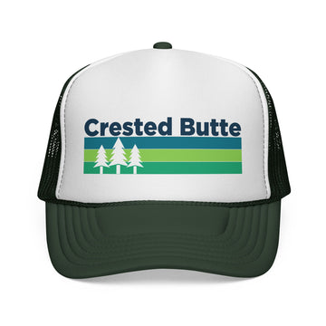 Buy dark-green Crested Butte, Colorado Retro Trees Trucker Hat - Vintage Style Crested Butte Cap