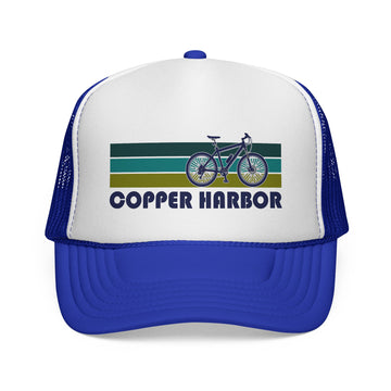 Buy royal Copper Harbor, Michigan Retro Bike Trucker Hat - Vintage Style Copper Harbor Cap