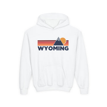 Wyoming Youth Hoodie Retro Mountain, Kids Pullover, Vintage Style Wyoming Sweatshirt