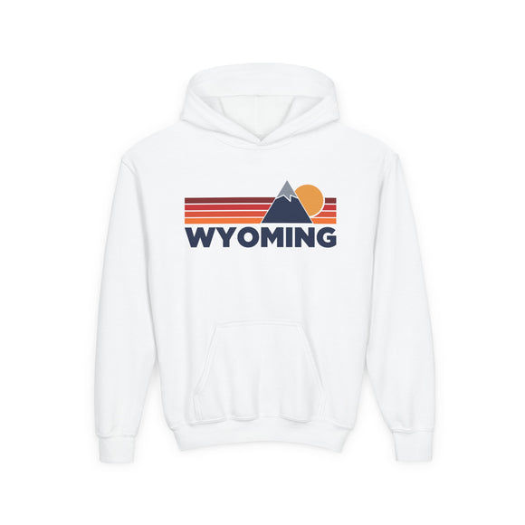 Wyoming Youth Hoodie Retro Mountain, Kids Pullover, Vintage Style Wyoming Sweatshirt