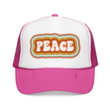 Buy hot-pink-white-hot-pink Retro Peace Trucker Hat Boho