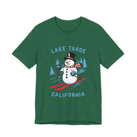 Buy heather-grass-green Lake Tahoe, California T Shirt - Ski Snowman Graphic Tee