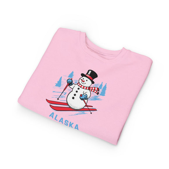 Alaska Toddler Sweatshirt - Skiing Snowman Alaska Toddler Crewneck Sweatshirt