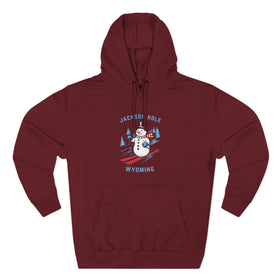 Buy burgundy Premium Jackson Hole, Wyoming Skiing Snowman Hoodie
