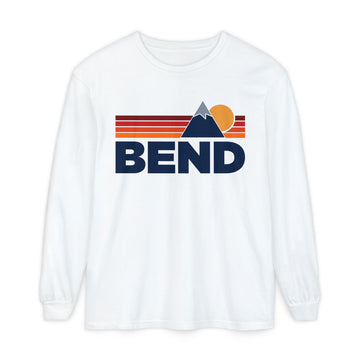 Bend, Oregon Long Sleeve T-Shirt Retro Mountain, Unisex Bend Unisex Garment-dyed Long Sleeve T-Shirt - 0