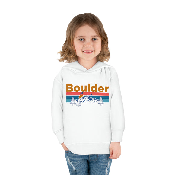 Boulder Toddler Hoodie - Retro Mountain Sun Unisex Boulder Toddler Sweatshirt