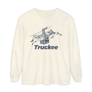 Truckee, California Long Sleeve T-Shirt Retro Mountain, Unisex Truckee Unisex Garment-dyed Long Sleeve T-Shirt - Skier Sketch