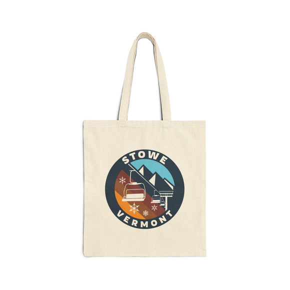 Stowe, Vermont Cotton Canvas Tote Bag Ski Lift - 15" x 16"
