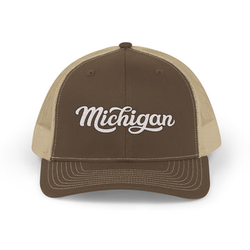 Buy brown-khaki Michigan Snapback Trucker Cap - Embroidered Michigan Hat