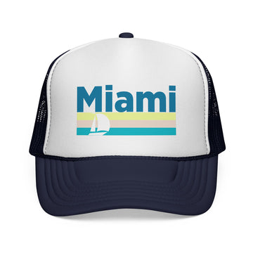Miami, Florida Retro Sailboat Trucker Hat - 0