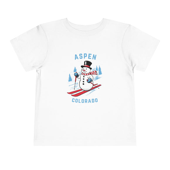 Aspen, Colorado Toddler Skiing Snowman Graphic Tee - Kids Aspen Shirt