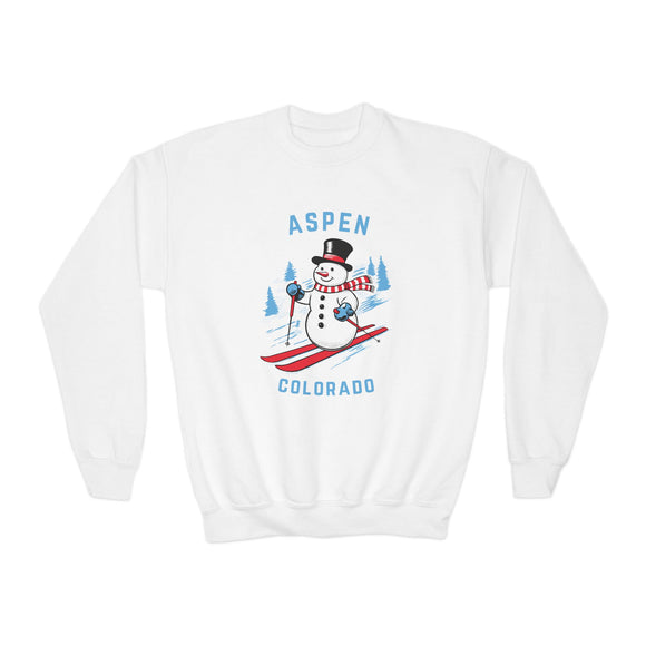 Aspen, Colorado Youth Crewneck Sweatshirt - Ski Snowman Unisex Kid's Aspen, Colorado Sweatshirt