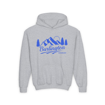 Retro Burlington, Vermont Youth Hoodie - Mountain Burlington, Vermont Kids Sweatshirt, Cute Burlington, Vermont Children's Pullover - 0