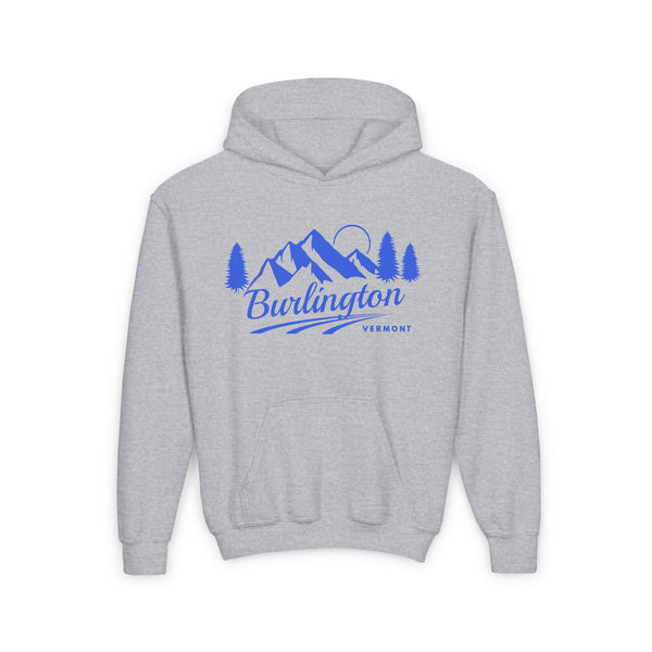 Retro Burlington, Vermont Youth Hoodie - Mountain Burlington, Vermont Kids Sweatshirt, Cute Burlington, Vermont Children's Pullover