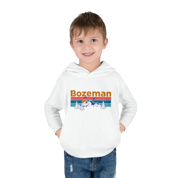 Bozeman Toddler Hoodie - Retro Mountain Sun Unisex Bozeman Toddler Sweatshirt