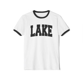 Buy white-black Lake Cotton Ringer Graphic Tee - Unisex Lake T Shirt, Vintage Style Tee, Men's/Women's Tee