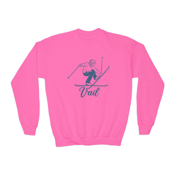 Buy safety-pink Vail, Colorado Youth Crewneck Sweatshirt - Snow Ski Unisex Kid's Vail, Colorado Sweatshirt