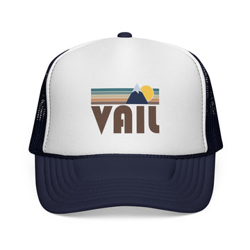 Buy dark-navy Vail, Colorado Retro Mountains Trucker Hat - Vintage Style Vail Cap