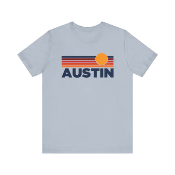 Buy light-blue Austin, Texas T-Shirt Retro Sun Ombre Unisex Tee, Vintage Texas Tee, Mountain Sun Austin Tee, Texas Souvenir Shirt