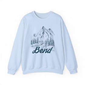 Buy light-blue Bend, Oregon Sweatshirt - Mountain Illustration Graphic Crewneck