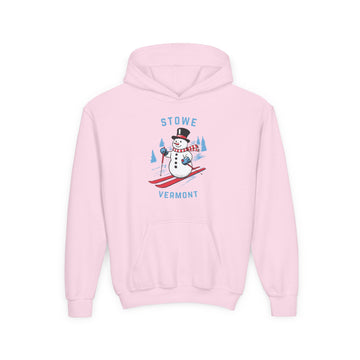 Buy light-pink Stowe, Vermont Youth Hoodie - Skiing Snowman Kids Stowe Hooded Sweatshirt