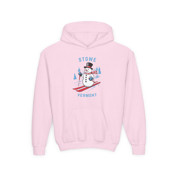 Stowe, Vermont Youth Hoodie - Skiing Snowman Kids Stowe Hooded Sweatshirt
