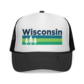 Wisconsin Retro Trees Trucker Hat - Vintage Style Wisconsin Cap