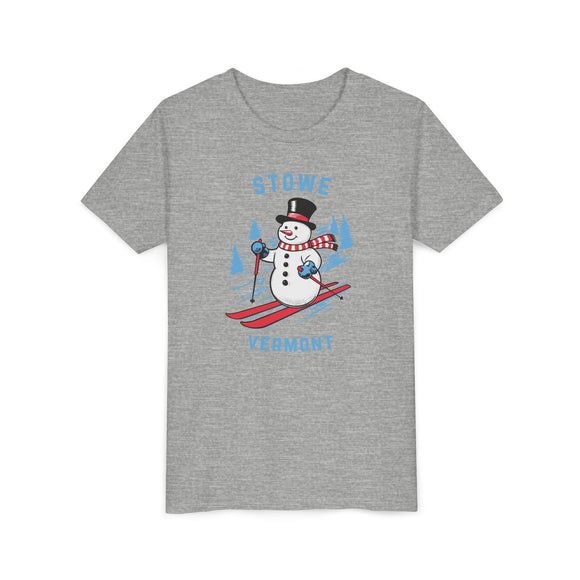Stowe, Vermont Youth Skiing Snowman Tee - Kids Stowe T Shirt