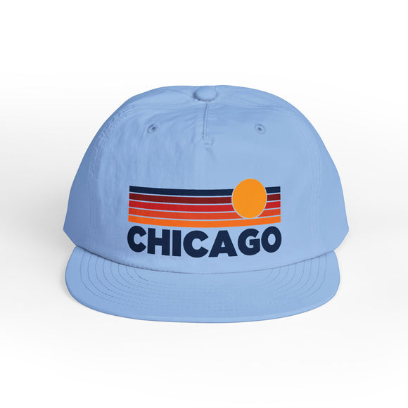 Chicago, Illinois retro sunset Surf Cap | vintage striped sun state hat