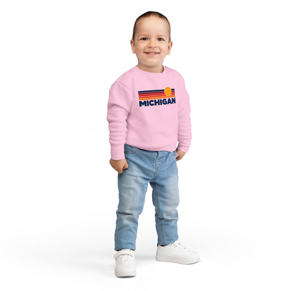 Michigan Toddler Sweatshirt - Retro Sun Michigan Toddler Crewneck Sweatshirt