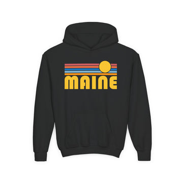Maine Youth Hoodie - Retro Sun Maine Youth Sweatshirt - 0
