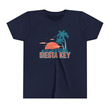 Buy navy Siesta Key, Florida Youth Shirt - Retro Palm Tree Siesta Key Kid's T-Shirt