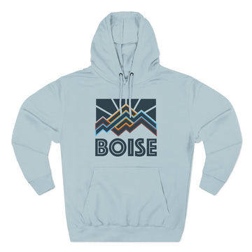 Buy blue-mist Boise, Idaho Hoodie - Retro Mountain Unisex Sweatshirt